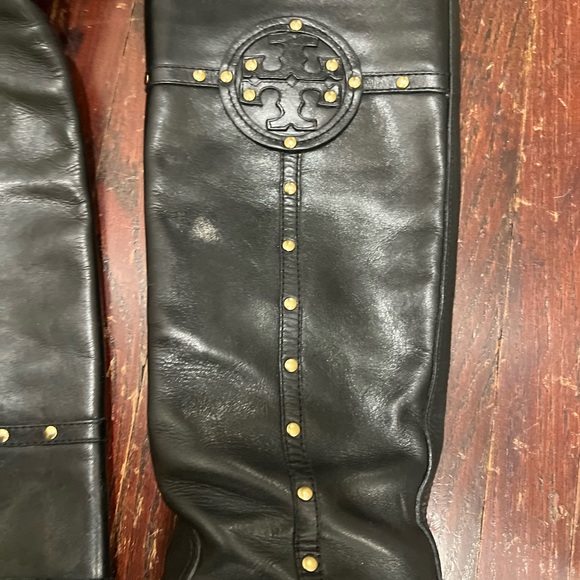 Tory Burch Leather Heeled Tall Boots with gold studs - Picture 3 of 12